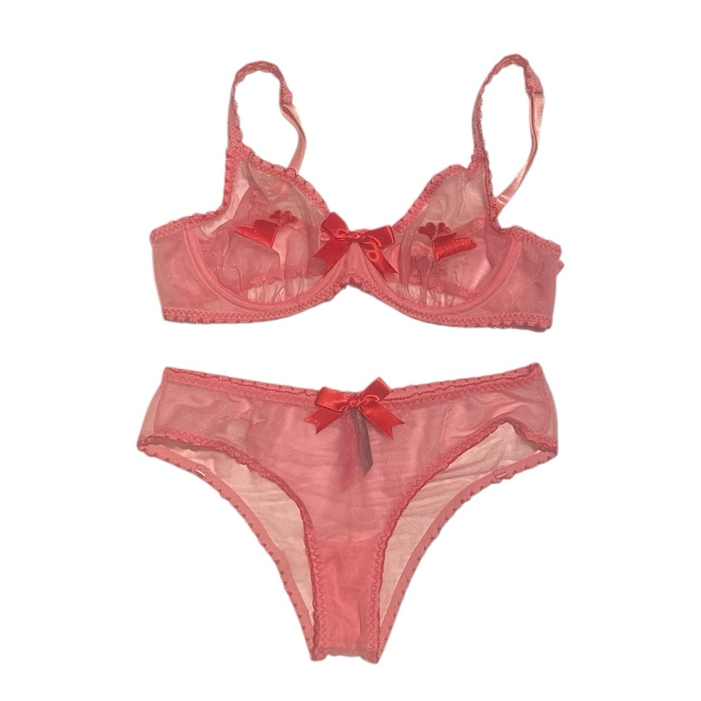 Y2K 2007 Victoria's Secret Sexy Little Things Pink Mesh Bra Panty Set 36B Small